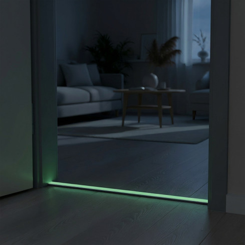 Profile PVC fotoluminiscente autoadezive, bandă de siguranță care luminează în întuneric, alb, 30 mm, 5 m