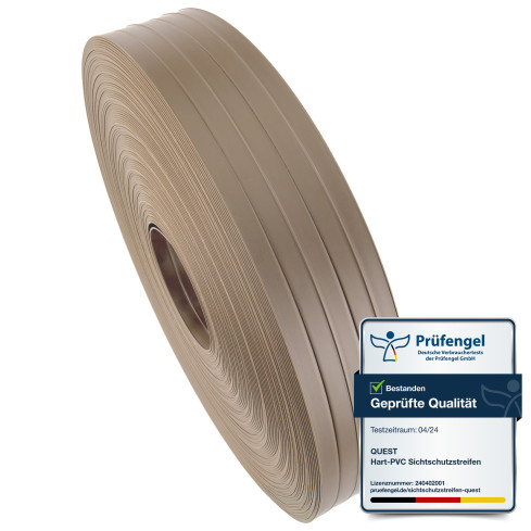 Bandă de gard din PVC – fâșie îngustă și verticală pentru garduri din panouri, potrivită pentru reliefuri, 900 g/m², bej RAL 1019