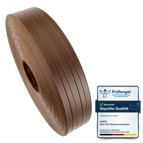 Bandă de gard din PVC – fâșie îngustă și verticală pentru garduri din panouri, potrivită pentru reliefuri, 900 g/m², maro RAL 8017