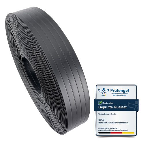 Bandă de gard din PVC – fâșie îngustă și verticală pentru garduri din panouri, potrivită pentru reliefuri, 900 g/m², antracit RAL 7016