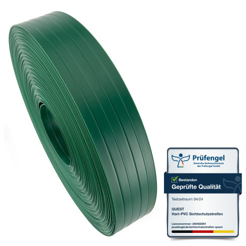 Bandă de gard din PVC – fâșie îngustă și verticală pentru garduri din panouri, potrivită pentru reliefuri, 900 g/m², verde RAL 6005