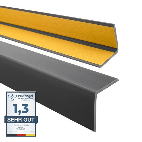 Profil unghiular din PVC, plastic autoadeziv, protecție pentru margini, gri închis