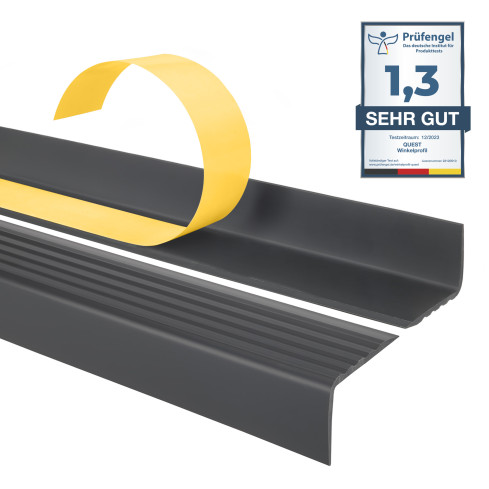 Profil pentru scări, autoadeziv, PVC, plastic, profil antiderapant, profil unghiular, 40x25mm, gri închis