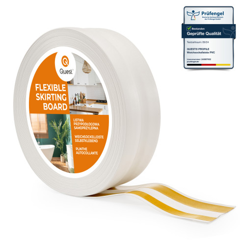 Plinta moale autoadezivă 32x23 mm, tapet flexibil pentru bucătărie și baie, plintă PVC, bandă de etanșare, alb
