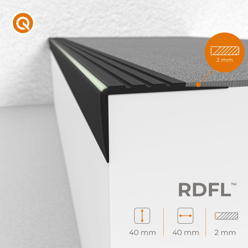 Profil pentru scări antiderapant fotoluminiscent 40x40mm 150cm gri