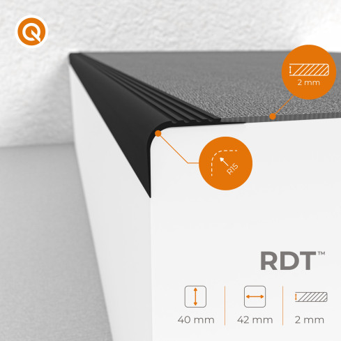 Profil antiderapant pentru scări 40x42mm, 150cm, negru