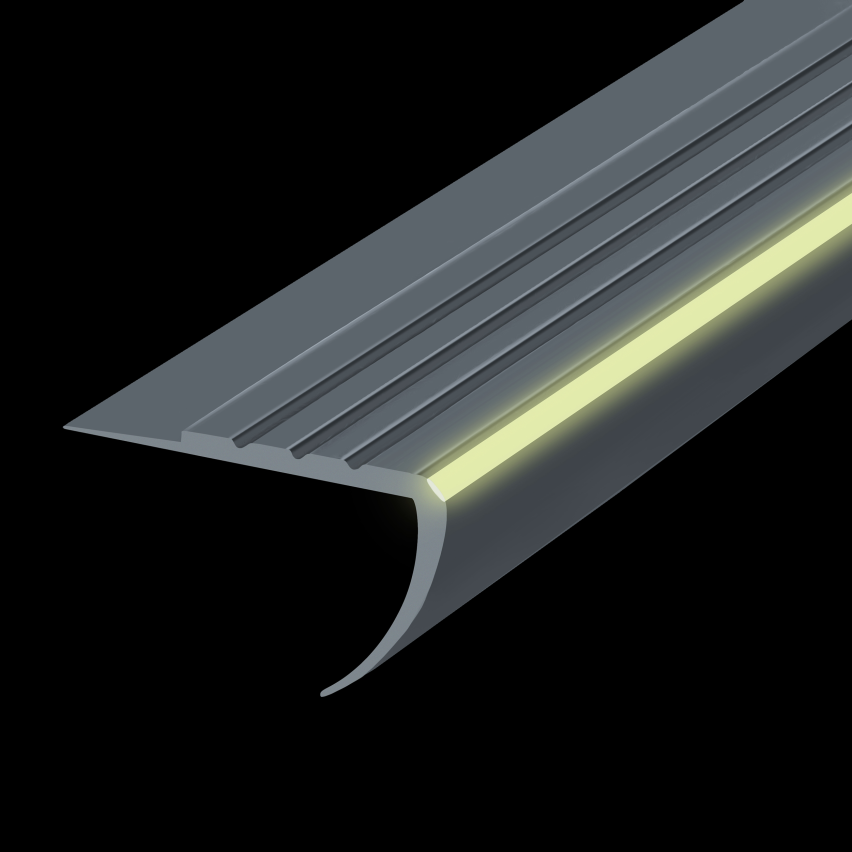 Profil antiderapant pentru scări fotoluminiscent 40x40mm, 150cm, gri închis