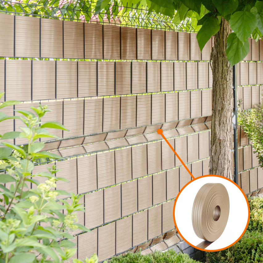 Bandă de gard din PVC – fâșie îngustă și verticală pentru garduri din panouri, potrivită pentru reliefuri, 900 g/m², gri RAL 7040