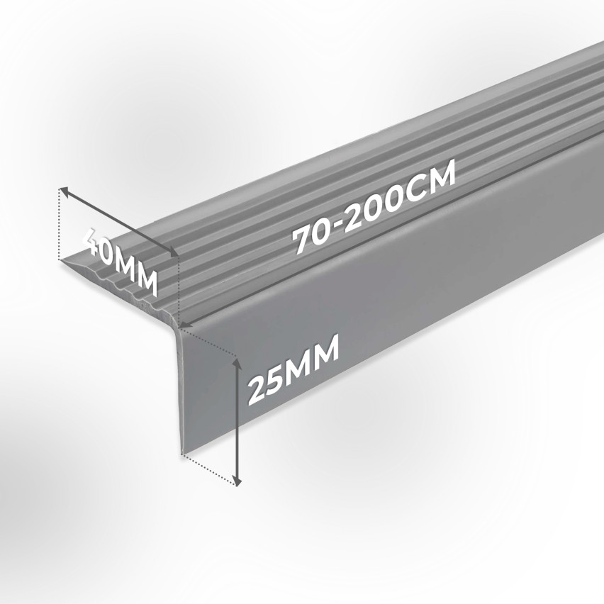 Profil pentru scări, autoadeziv, PVC, plastic, profil antiderapant, profil unghiular, 40x25mm, argintiu