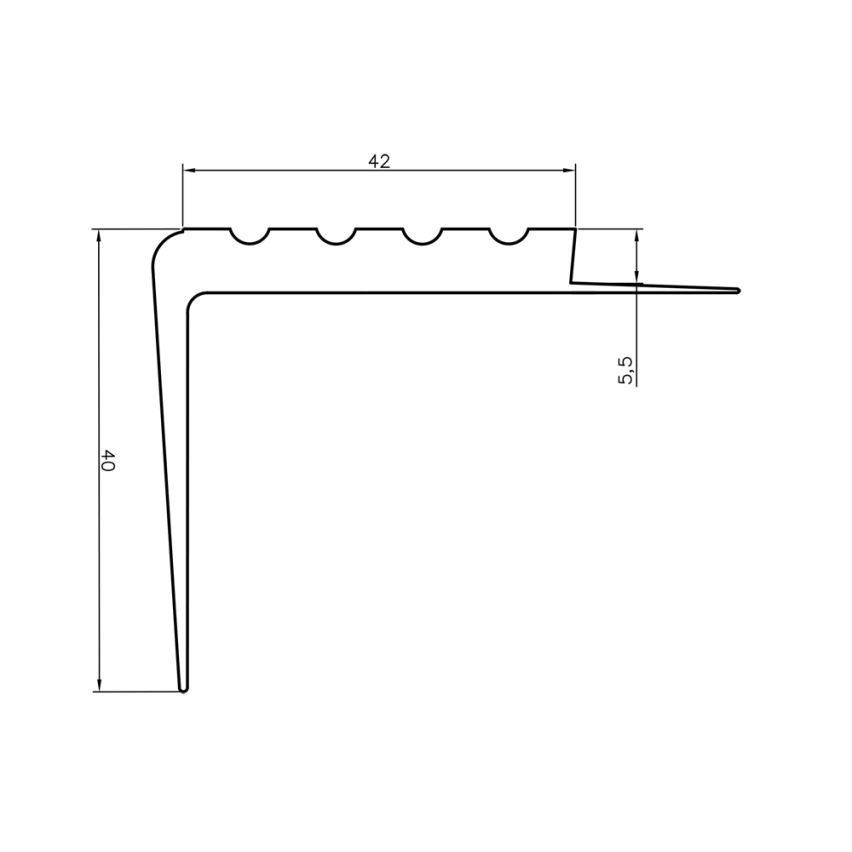 Profil antiderapant pentru scări 42x40mm, 150cm, gri închis