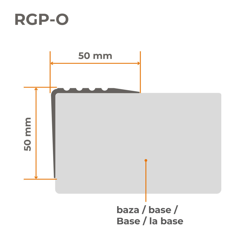 Profil de protecție de avertizare pentru trepte RGP-O 50x50 mm galben