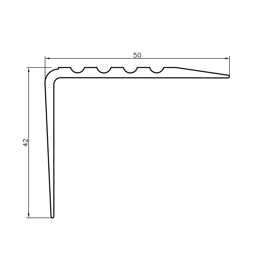 Profil antiderapant pentru scări cu adeziv, 50x42mm, argintiu 