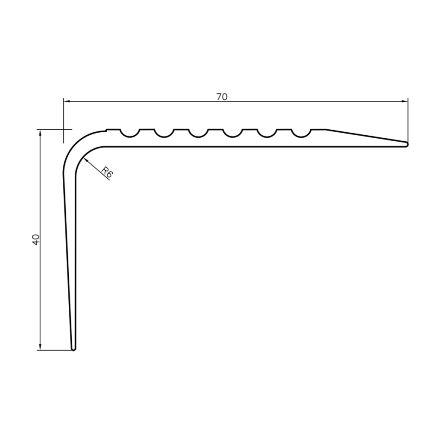Profil antiderapant pentru scări 70x40mm, 150cm, gri