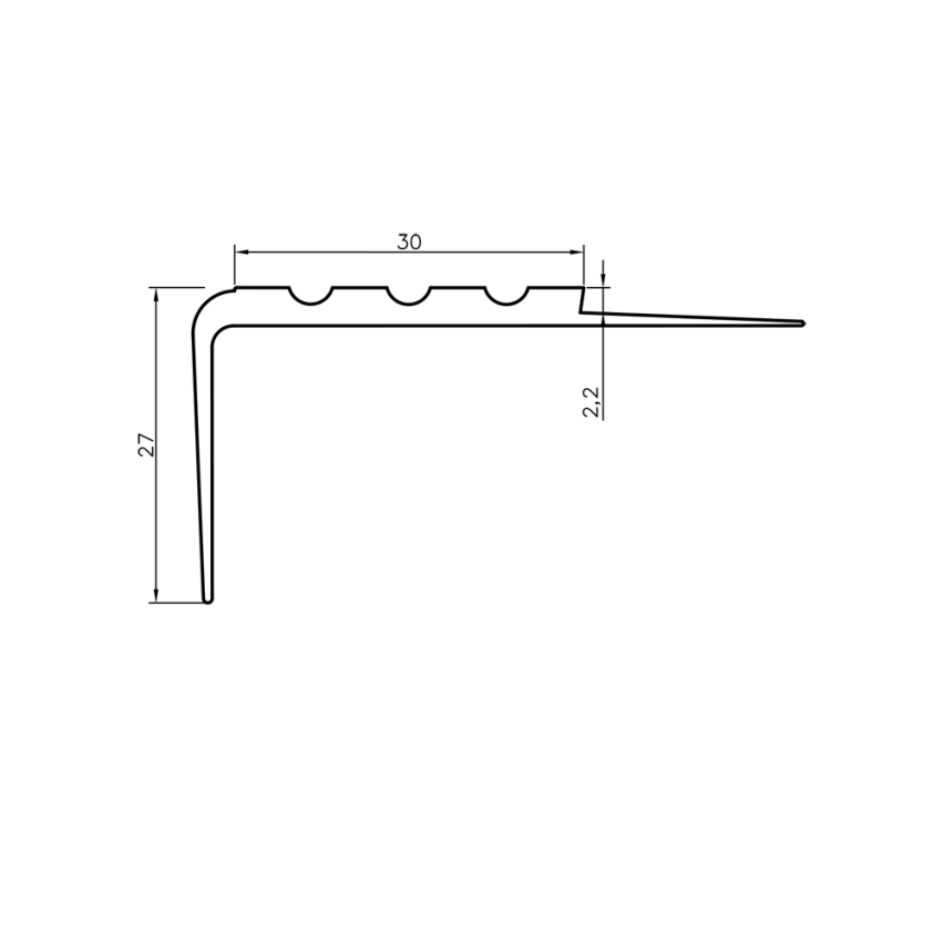 Profil antiderapant pentru scări, 30x27mm, 150cm, gri