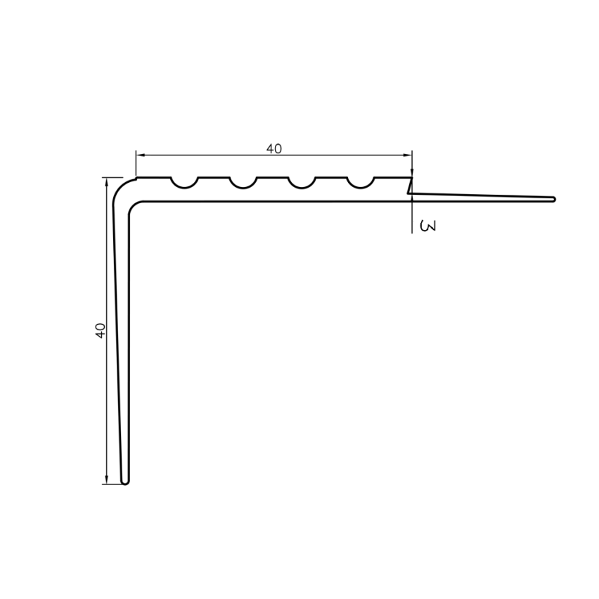 Profil antiderapant pentru scări, 40x40mm, 150cm, gri