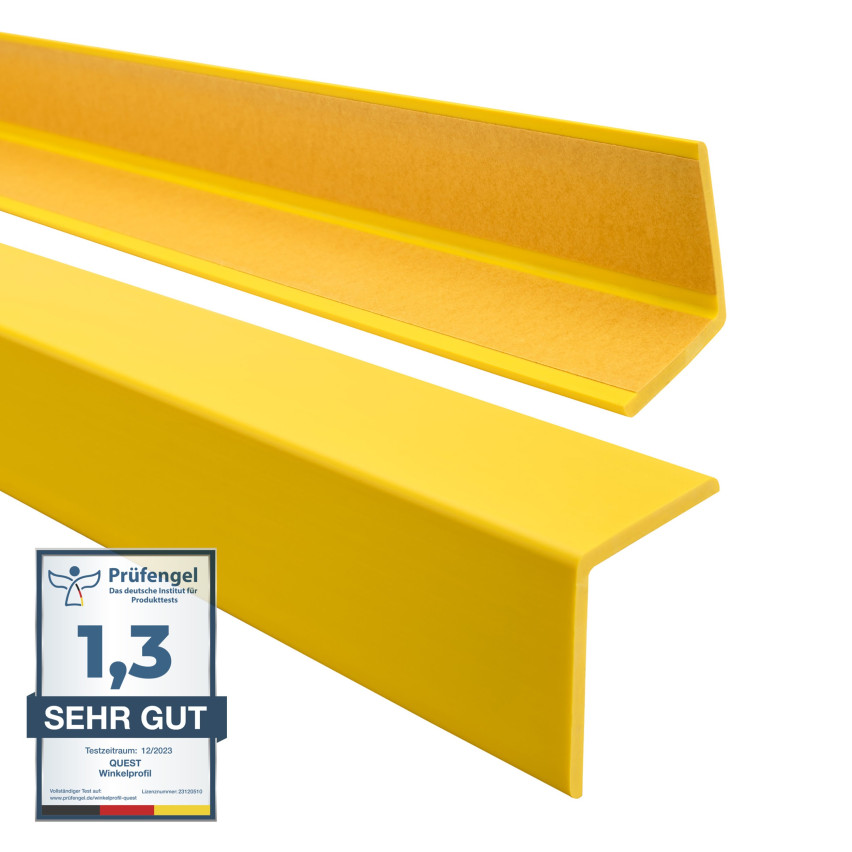 Profil unghiular din PVC, plastic autoadeziv, protecție pentru margini, galben