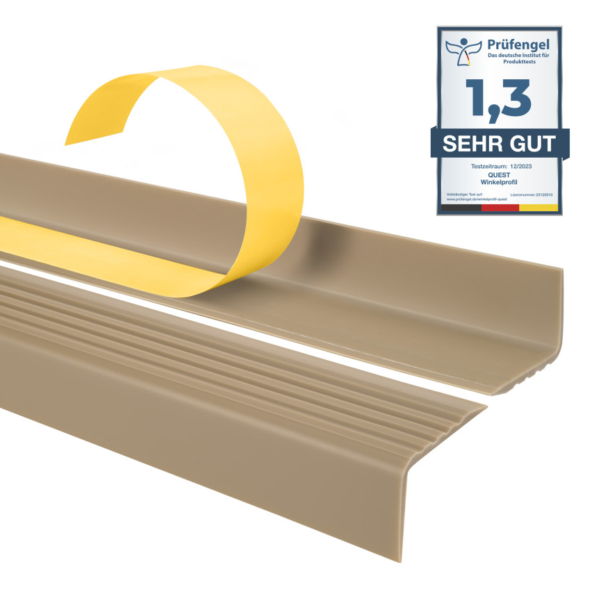 Profil pentru scări, autoadeziv, PVC, plastic, profil antiderapant, profil unghiular, 40x25mm, bej