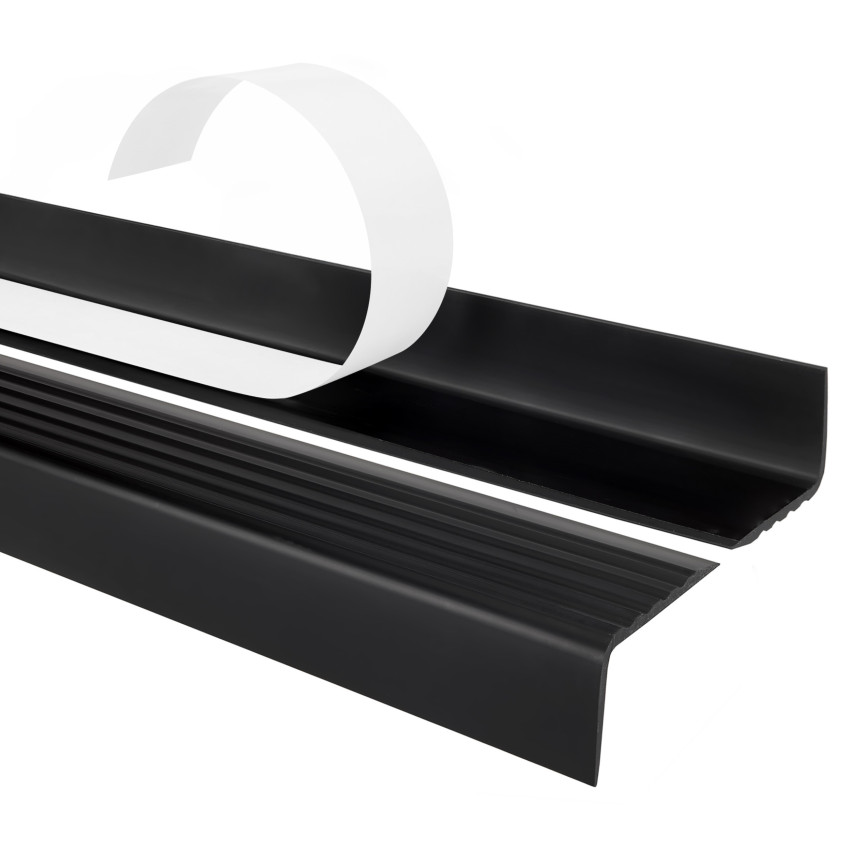 Profil pentru scări, autoadeziv, PVC, plastic, profil antiderapant, profil unghiular, 40x25mm, negru