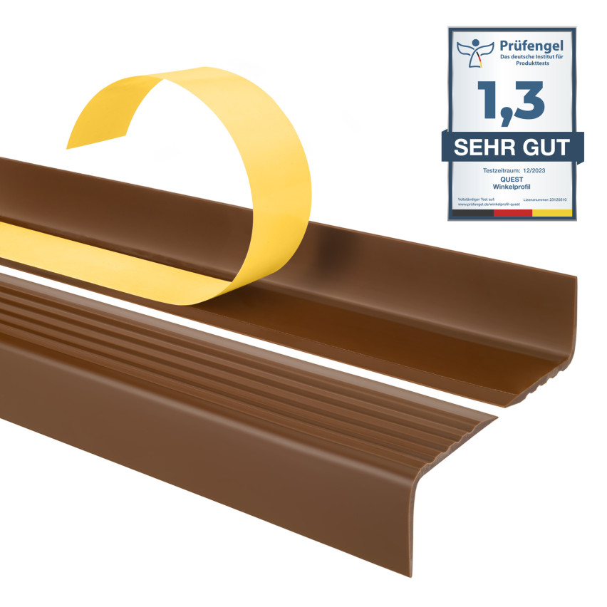 Profil pentru scări, autoadeziv, PVC, plastic, profil antiderapant, profil unghiular, 40x25mm, maro