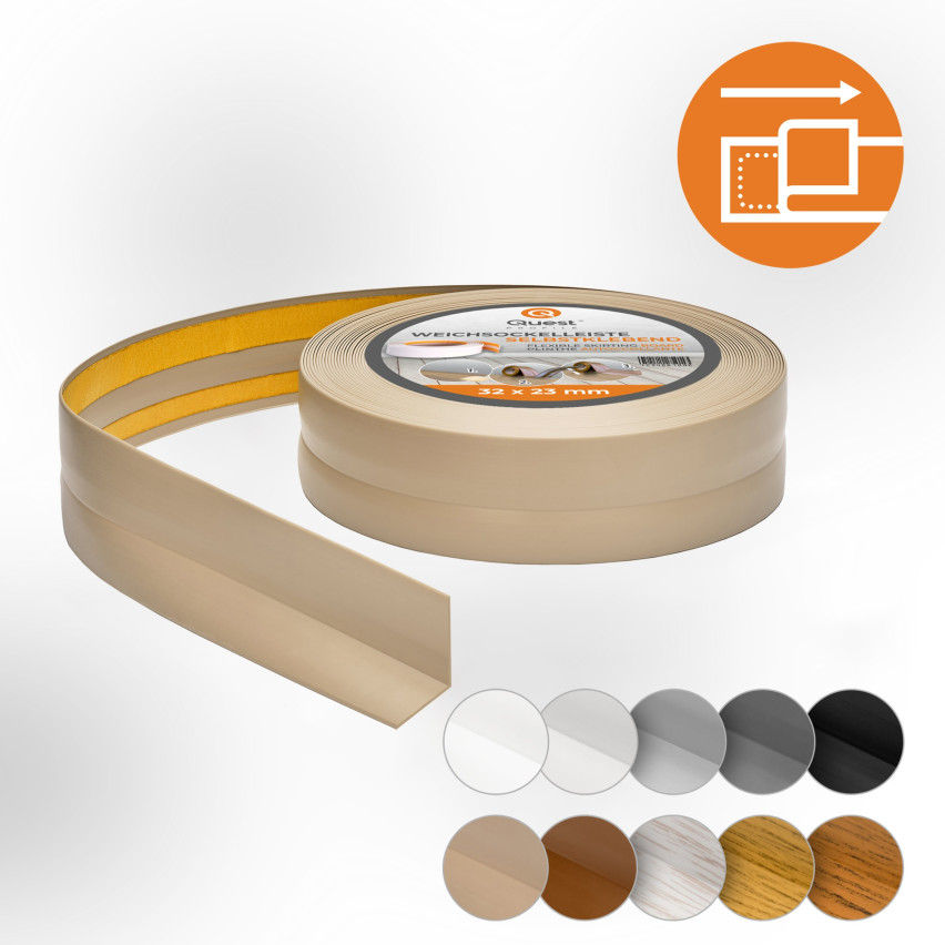 Plinta moale autoadezivă 32x23 mm, tapet flexibil pentru bucătărie și baie, plintă PVC, bandă de etanșare, bej