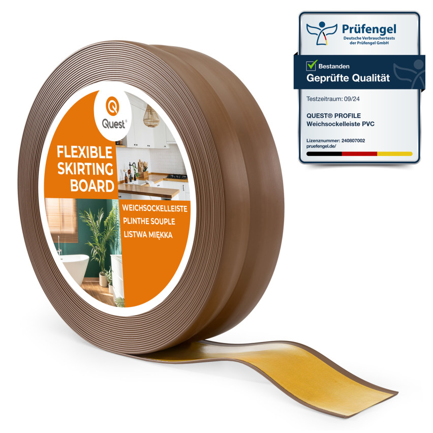 Plintă moale autoadezivă 32x23 mm, garnitură de perete flexibilă pentru bucătărie și baie, plintă PVC, bandă de etanșare, maro închis