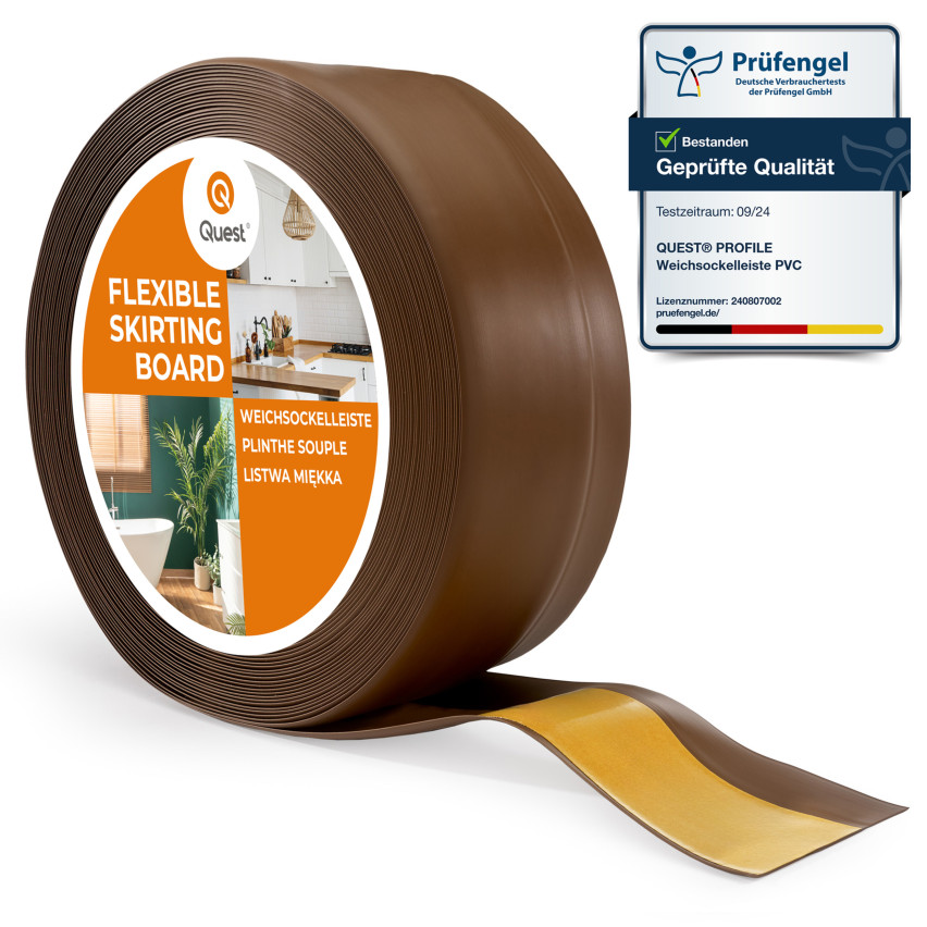 Plintă moale autoadezivă 50x20 mm, garnitură de perete flexibilă pentru bucătărie și baie, plintă din PVC, bandă de etanșare, maro închis