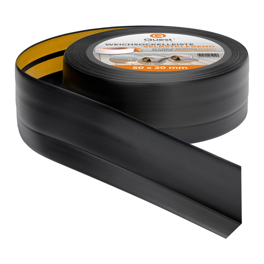 Plinta moale autoadezivă 50x20 mm, garnitură de perete flexibilă pentru bucătărie și baie, plintă PVC, bandă de etanșare, negru