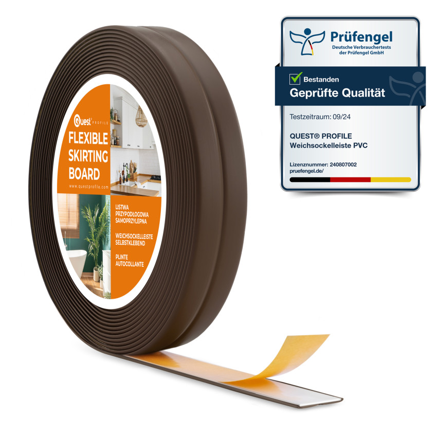 Bandă PVC autoadezivă de montare și finisare pe bandă de spumă 10/10, maro închis 5m
