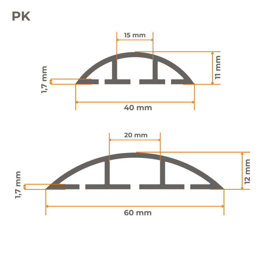 Conducte pentru cabluri din PVC - 200 cm, semirotunde, gri închis