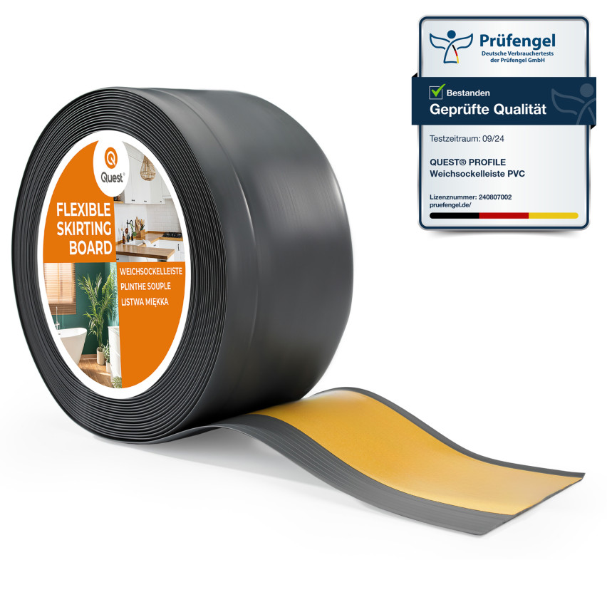 Plinta moale Autoadezivă, Plinta flexibilă, Plinta de colț, PVC, 100x25mm, gri închis
