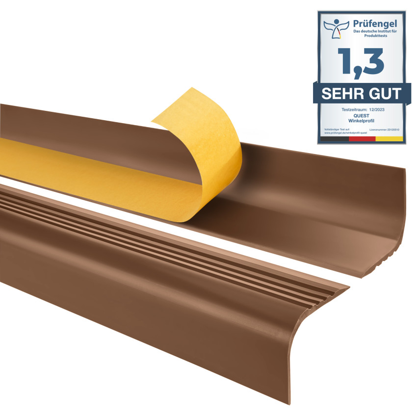 Profil antiderapant pentru scări cu adeziv, 52x40mm, maro