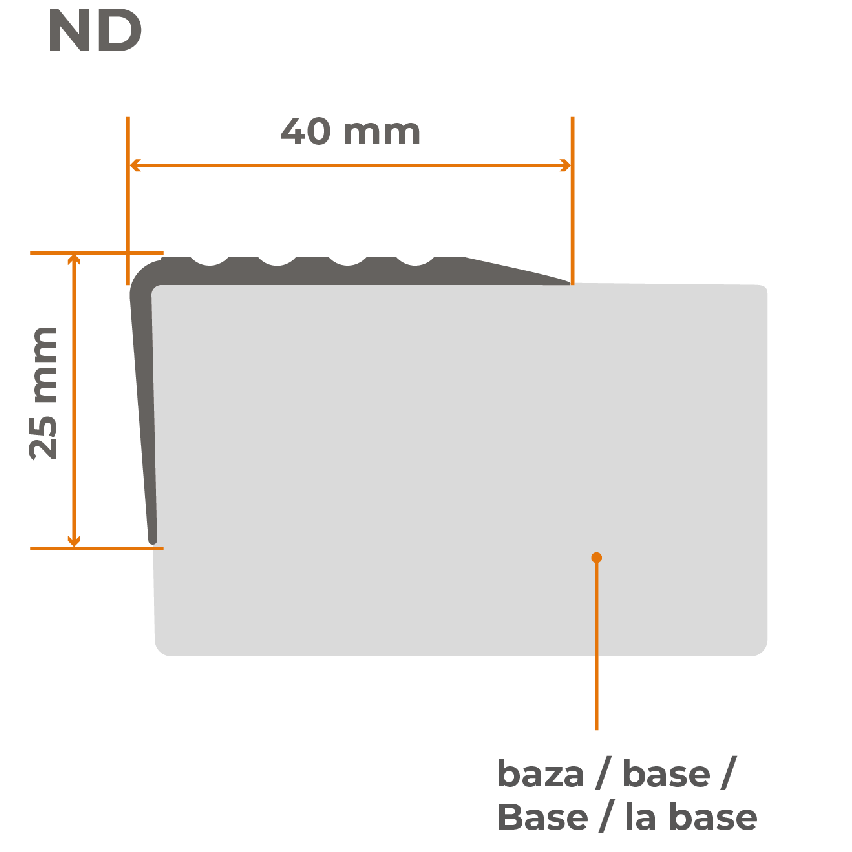 Profil antiderapant pentru scări autoadeziv 40x25mm gri