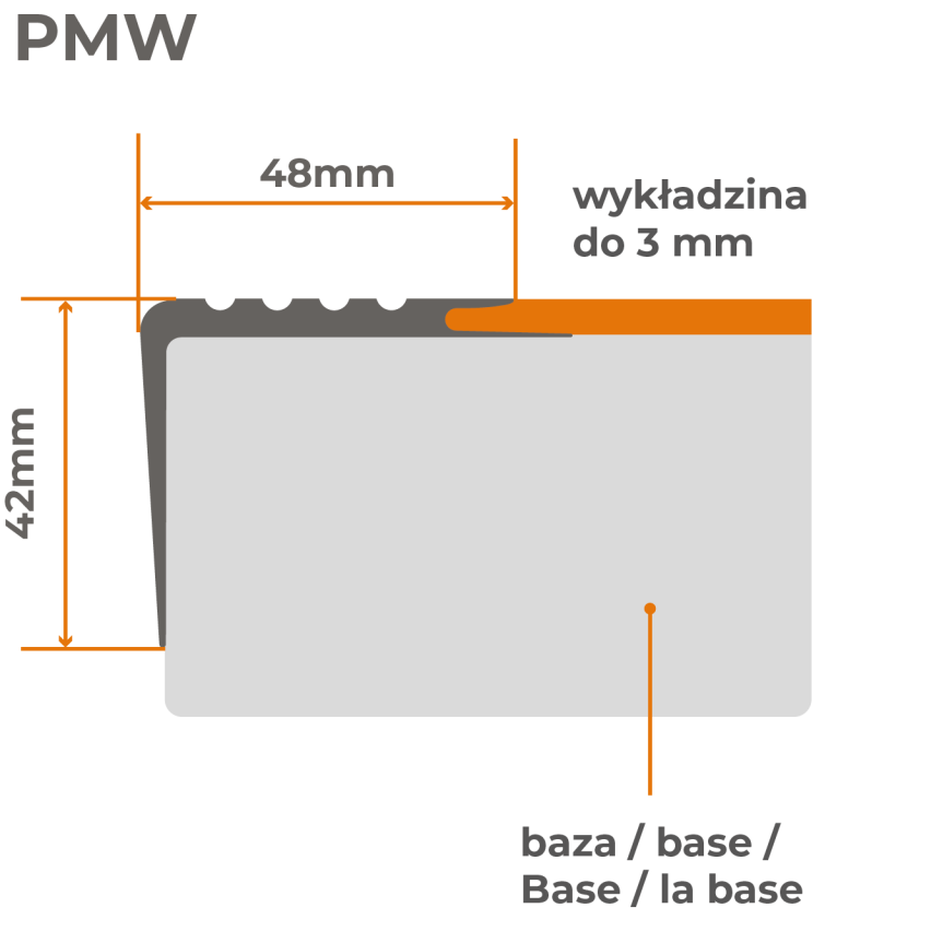 Profil antiderapant pentru scări 48x42mm, 150cm, maro