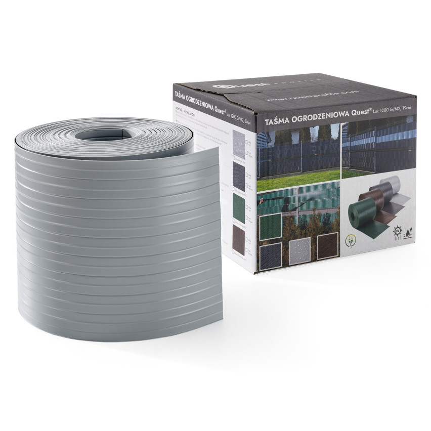 Banda de protecție vizuală din PVC dur pentru gard de plasă dublă cu înălțime de 19 cm și grosime de 1,2 mm, gri.
