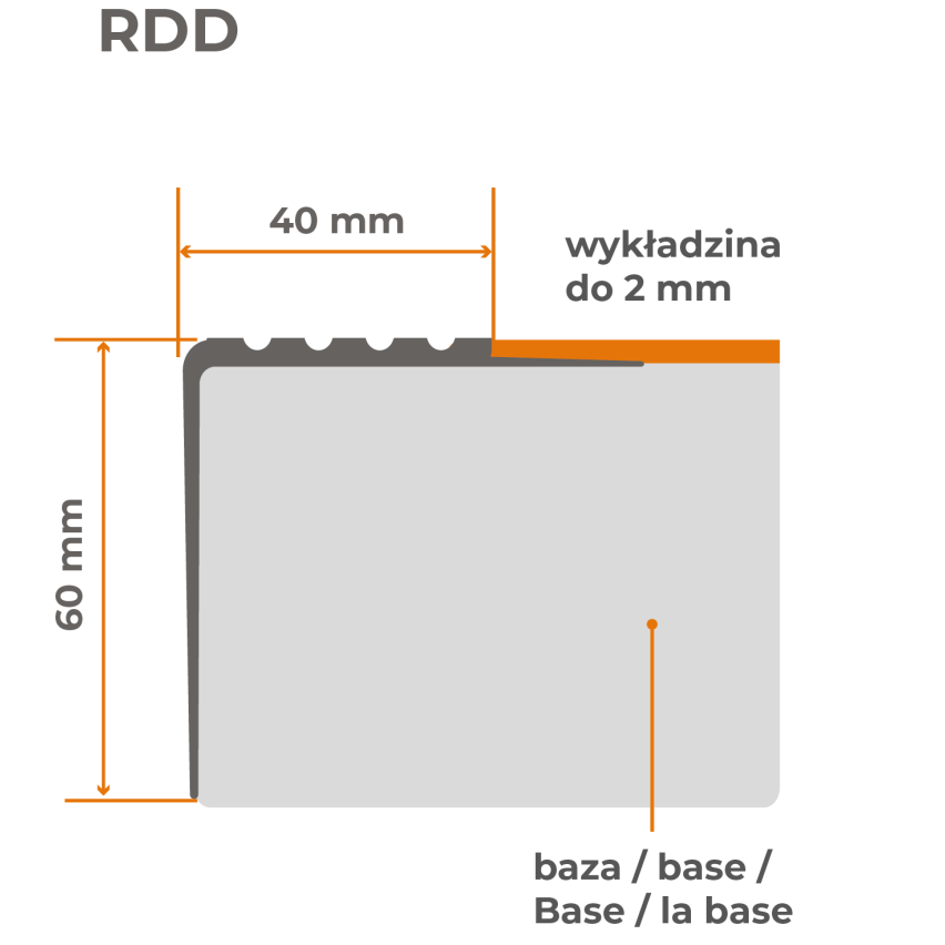 Profil antiderapant pentru scări 40x60mm, 150cm, negru