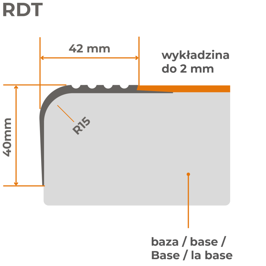 Profil antiderapant pentru scări 40x42mm, 150cm, maro