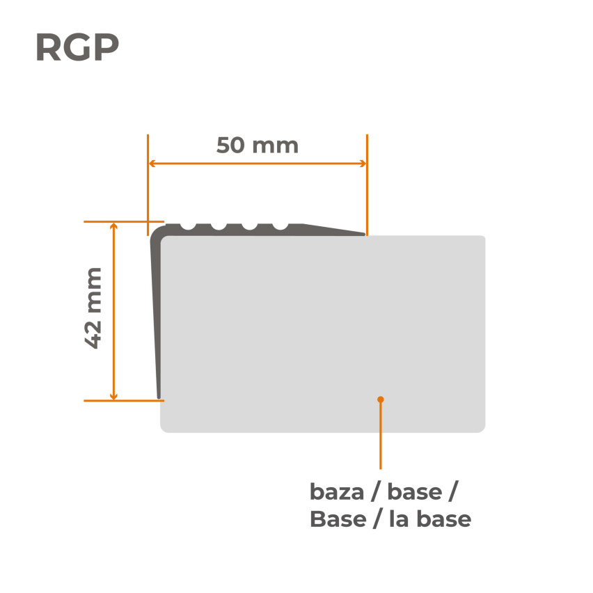 Profil antiderapant pentru scări cu adeziv, 50x42mm, negru/argintiu