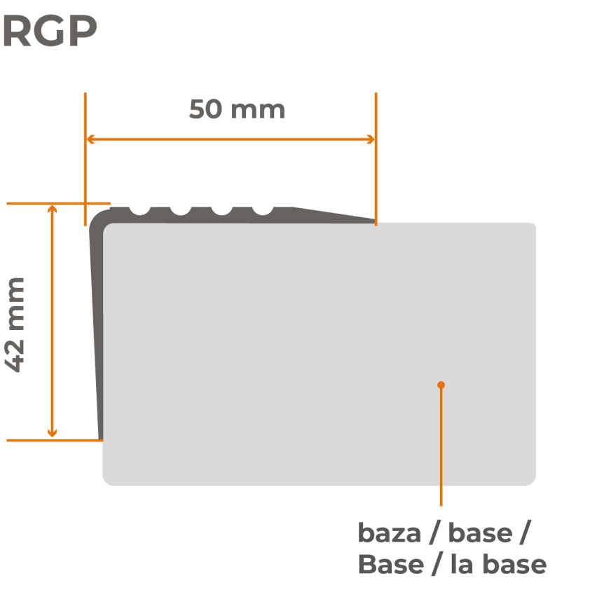 Profil antiderapant pentru scări cu adeziv, 50x42mm, gri deschis, 