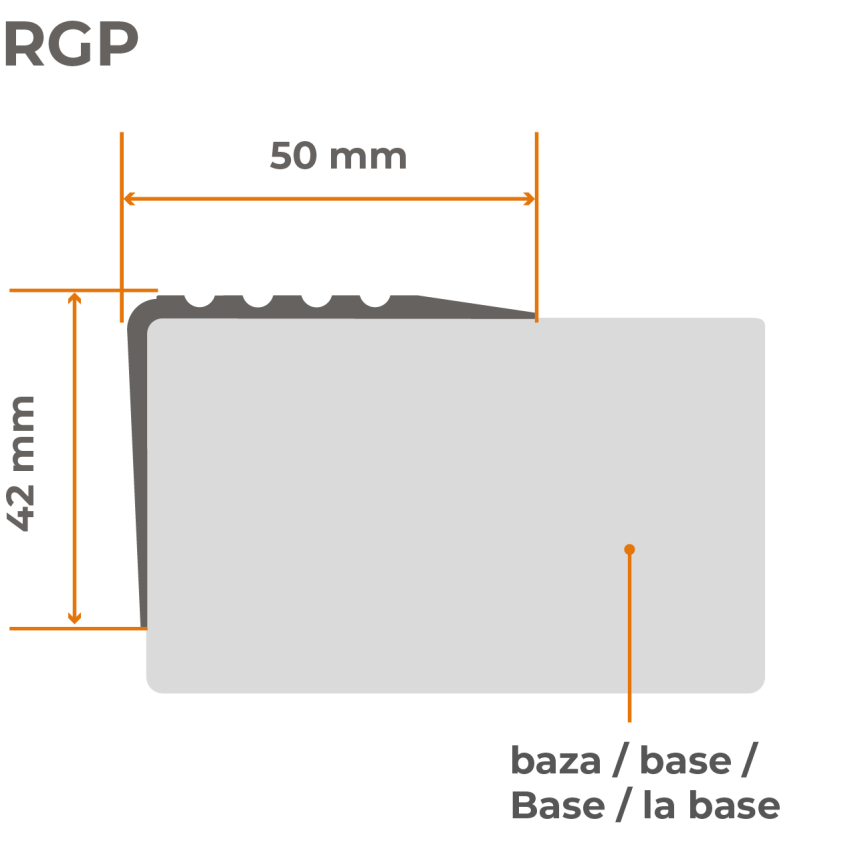 Profil antiderapant pentru scări cu adeziv, 50x42mm, bej, 