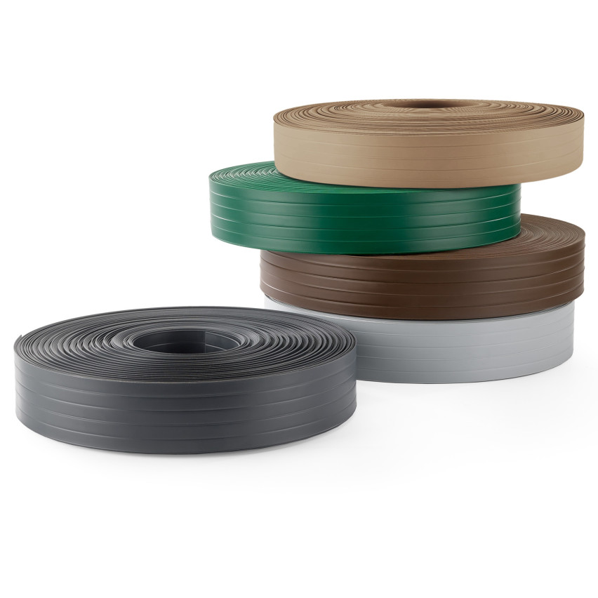 Bandă de gard din PVC – fâșie îngustă și verticală pentru garduri din panouri, potrivită pentru reliefuri, 900 g/m², gri RAL 7040