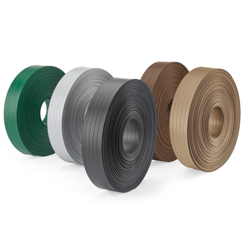 Bandă de gard din PVC – fâșie îngustă și verticală pentru garduri din panouri, potrivită pentru reliefuri, 900 g/m², gri RAL 7040