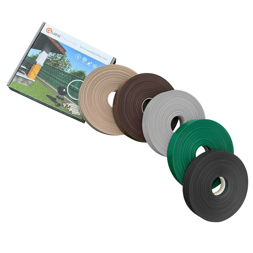 Bandă de gard din PVC – fâșie îngustă și verticală pentru garduri din panouri, potrivită pentru reliefuri, 900 g/m², gri RAL 7040