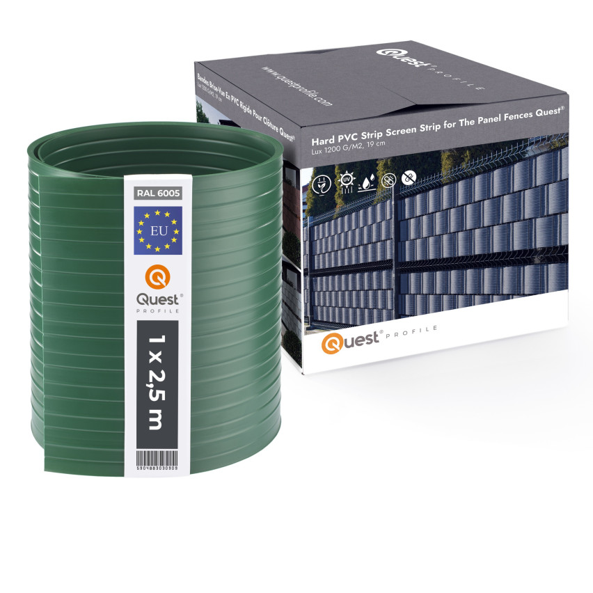 Bandă de gard Quest® Lux 900 g/m², 19cm Verde RAL 6005
