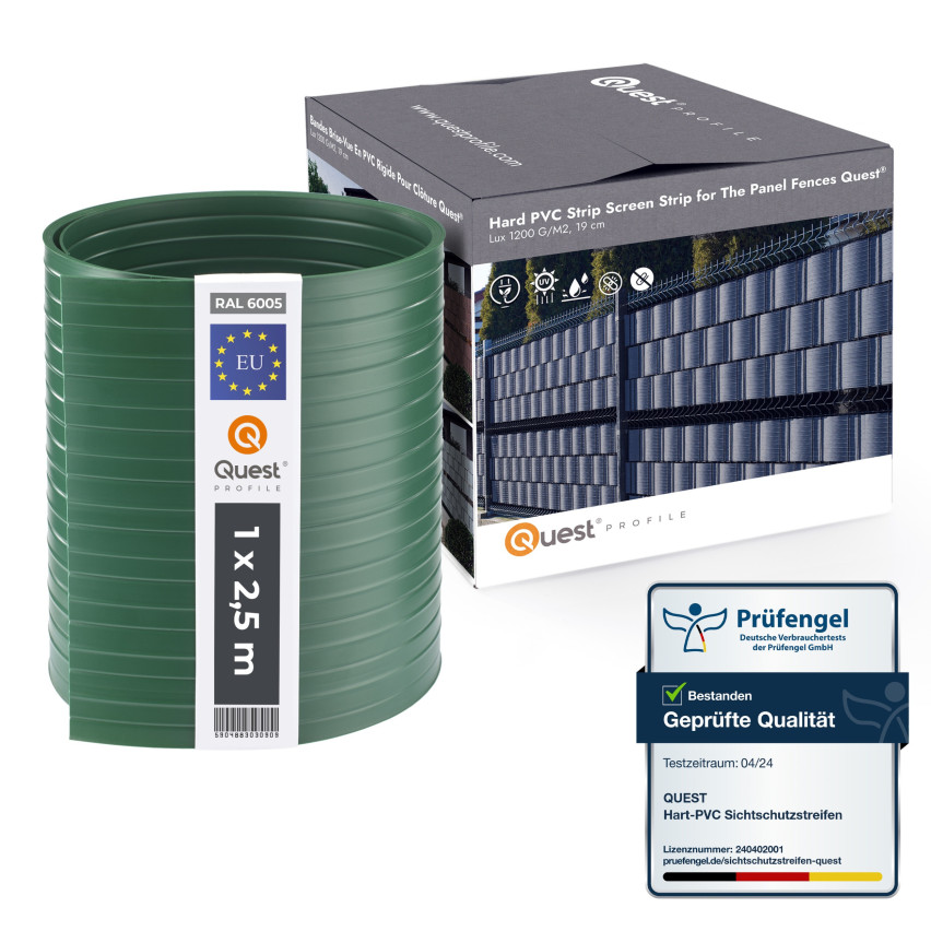 Bandă de gard Quest® Lux 900 g/m², 19cm Verde RAL 6005