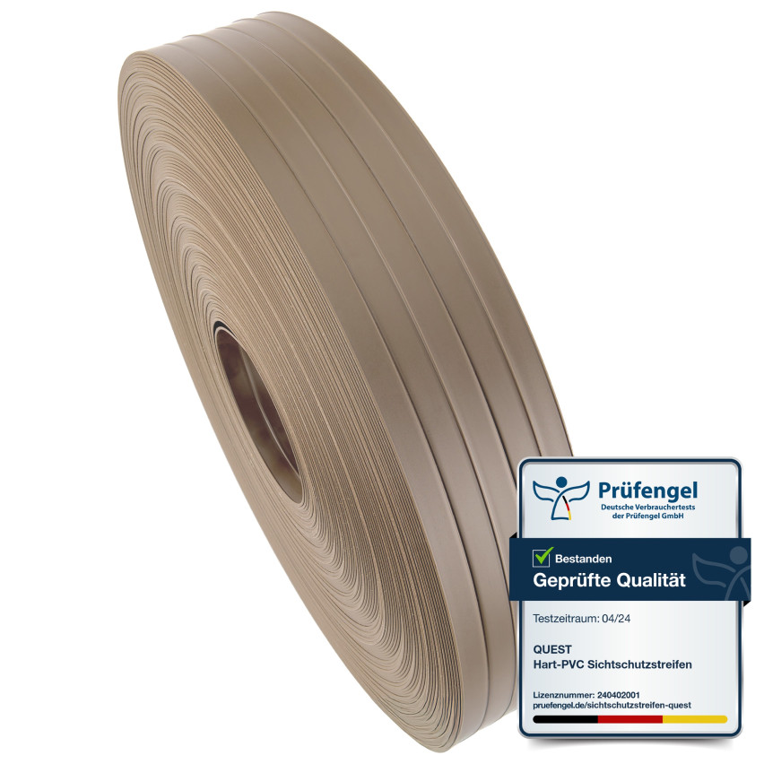 Bandă de gard din PVC – fâșie îngustă și verticală pentru garduri din panouri, potrivită pentru reliefuri, 900 g/m², bej RAL 1019
