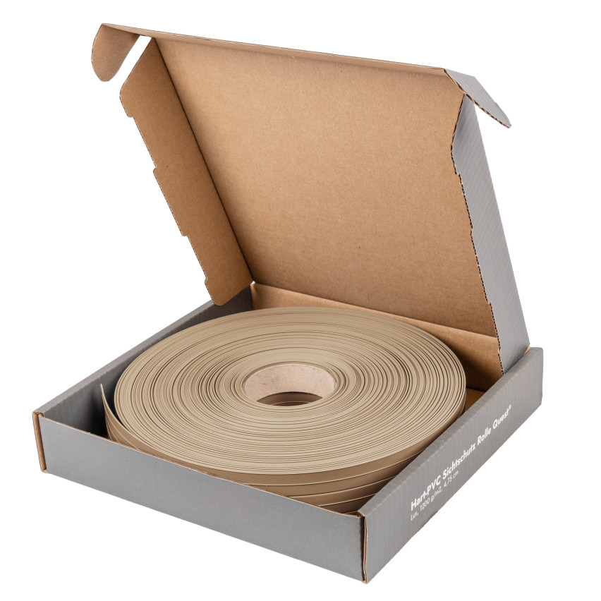 Bandă de gard din PVC – fâșie îngustă și verticală pentru garduri din panouri, potrivită pentru reliefuri, 900 g/m², bej RAL 1019
