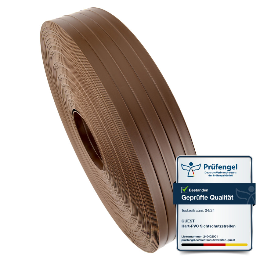 Bandă de gard din PVC – fâșie îngustă și verticală pentru garduri din panouri, potrivită pentru reliefuri, 900 g/m², maro RAL 8017