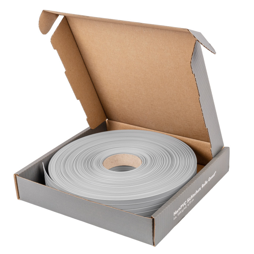 Bandă de gard din PVC – fâșie îngustă și verticală pentru garduri din panouri, potrivită pentru reliefuri, 900 g/m², gri RAL 7040