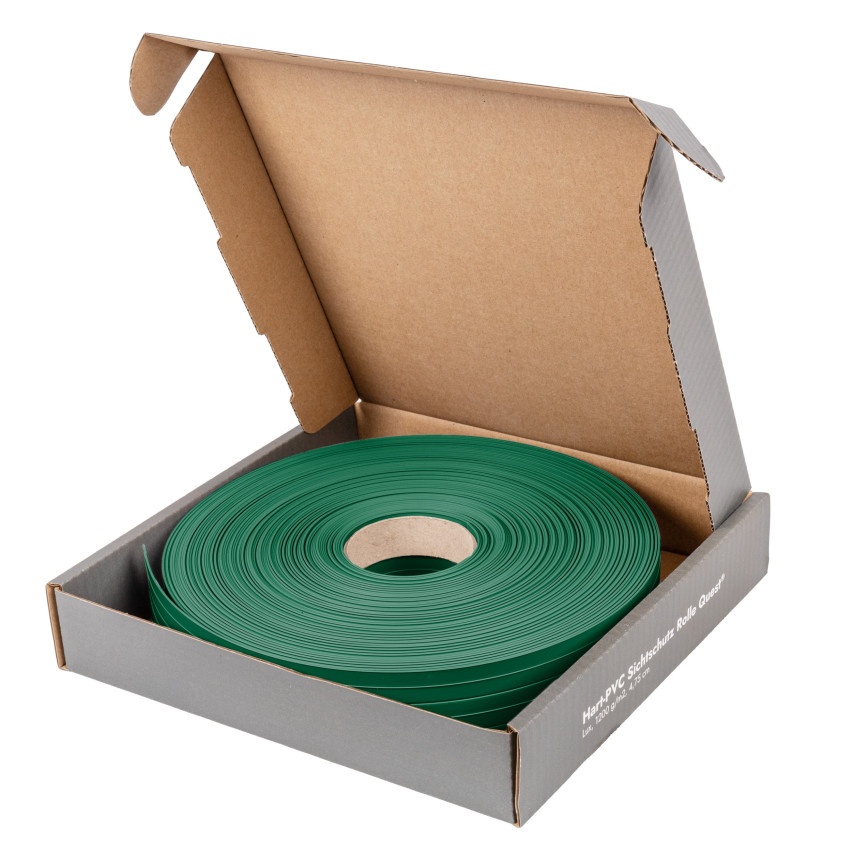 Bandă de gard din PVC – fâșie îngustă și verticală pentru garduri din panouri, potrivită pentru reliefuri, 900 g/m², verde RAL 6005
