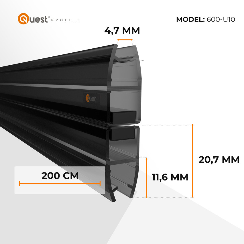 Etanșare magnetică pentru duș drept 200 cm negru, 2 bucăți